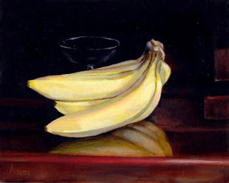 Bananas on the Sideboard | Oil on Panal | 10 inches by 8 inches.